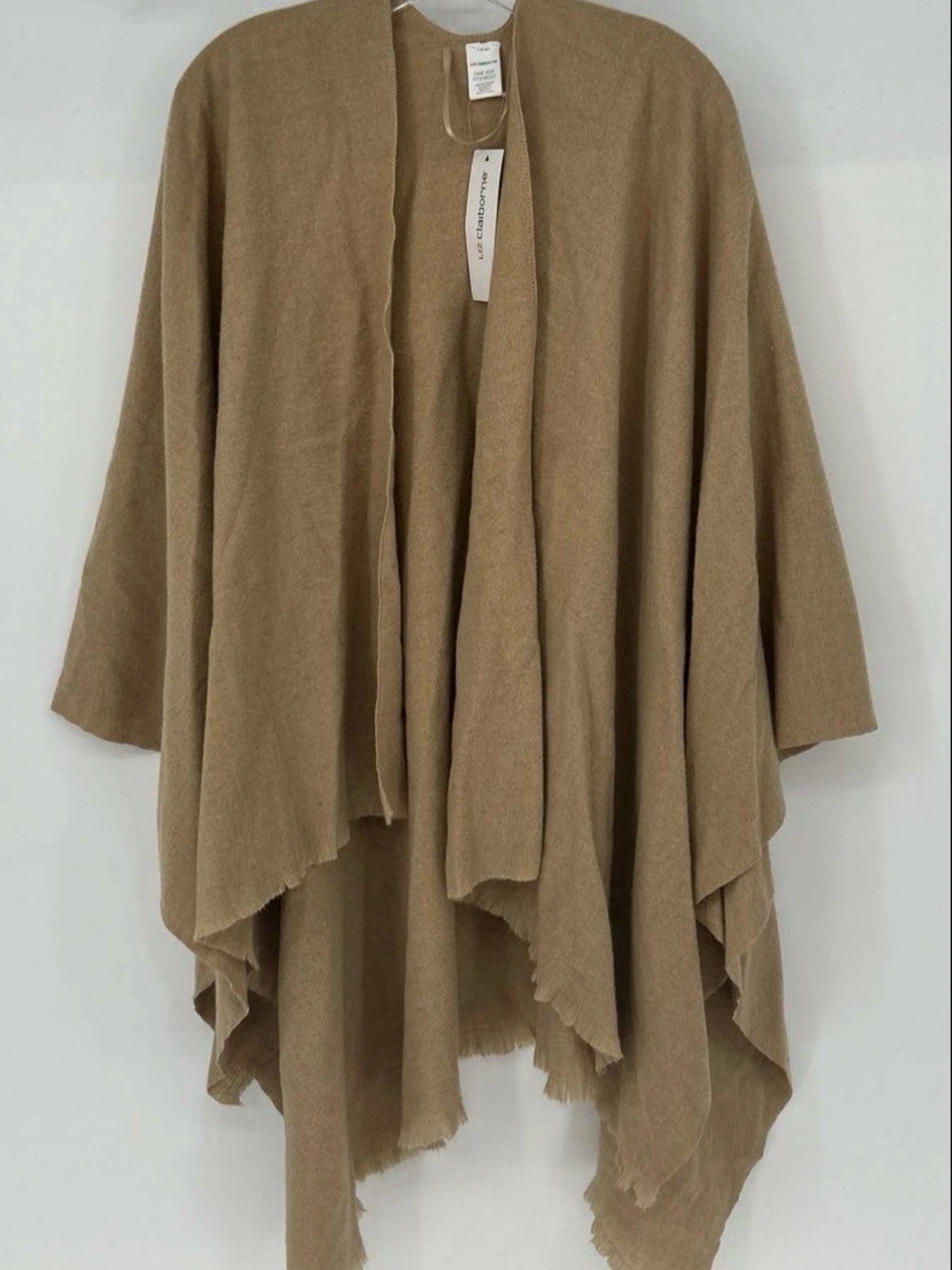 Liz Claiborne Camel Open-Front Draped Poncho